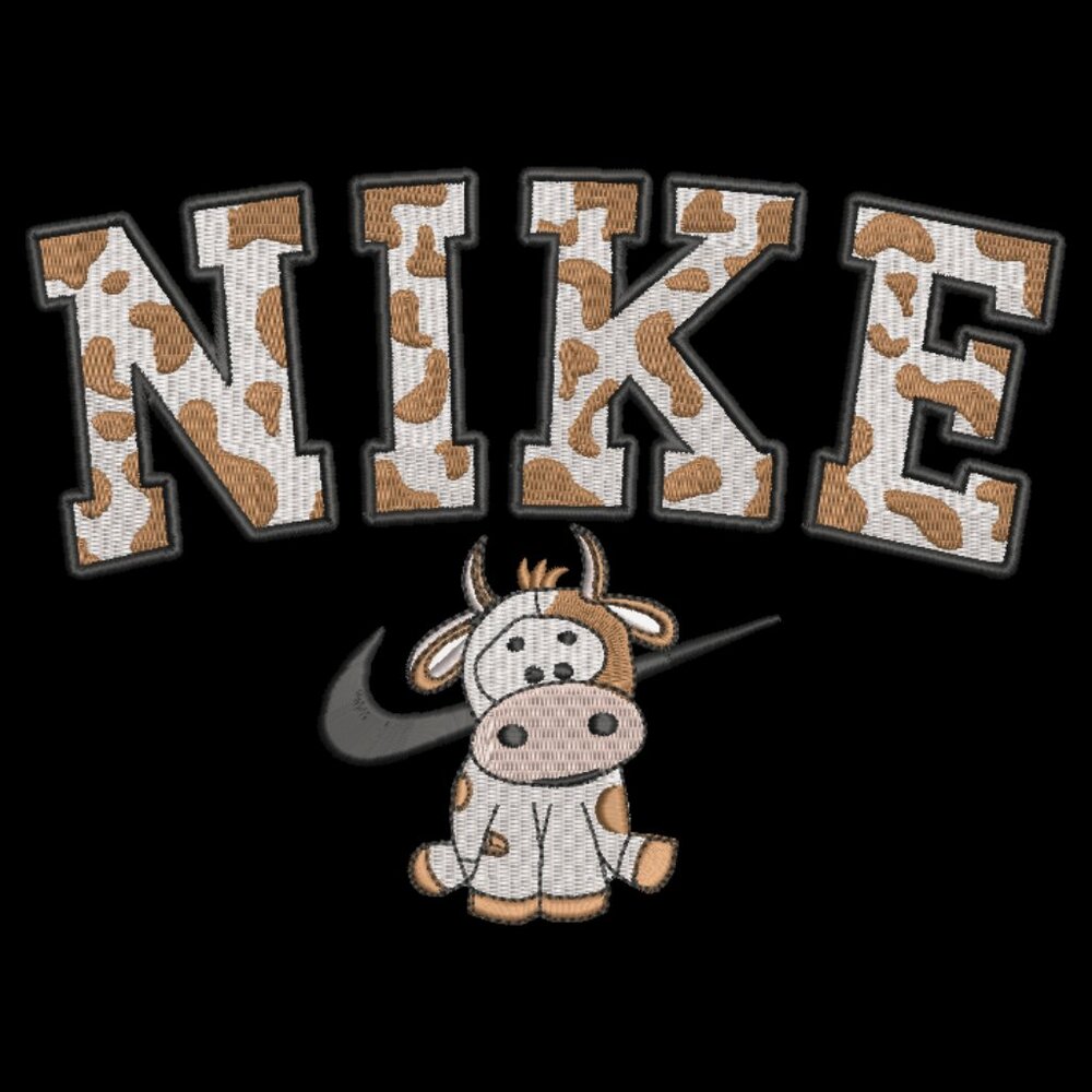 Nike Cow Embroidered Adult Unisex Crewneck Sweatshirt BROWN Spotted Farm Animal